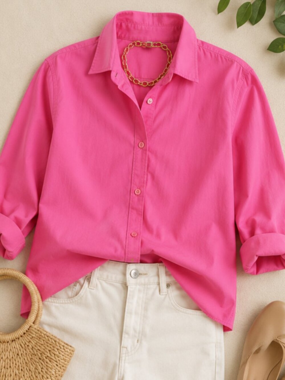 Jones New York Signature Stretch Pink Cotton Button Front Shirt XL PTP22